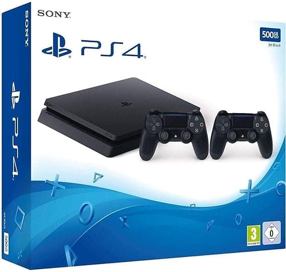 سوني 4 مجددة بذاكرة 500 جيجابايت مع 2 يد سوني 4 أسود Renewed Sony PlayStation 4 Console with 2 DualShock Controller