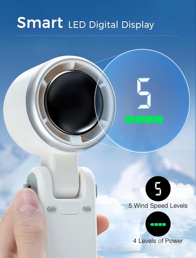 مروحة صغيرة يدوية قابلة للطي 3600 مللي أمبير 5 سرعات Mini Handheld Portable Fan
