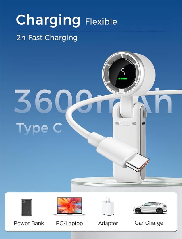 مروحة صغيرة يدوية قابلة للطي 3600 مللي أمبير 5 سرعات Mini Handheld Portable Fan