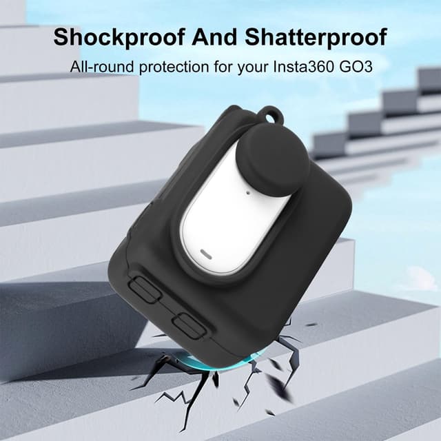 O Ozone Silicone Case Compatible with Insta360 GO 3, Soft Carrying Case with Lens Cover Cap & Wrist Strap |Anti-drop Protective Accessories Cover for Insta360 GO 3 Action Camera Accessories- Black