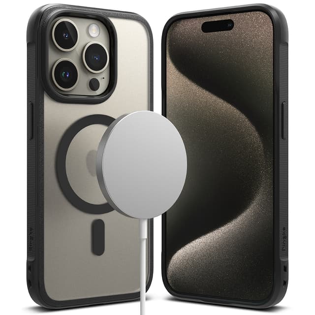 كفر ايفون 15 برو ماكس مع ماج سيف أسود مت وشفاف رينجكي Ringke Fusion Bold Magnetic Compatible with iPhone 15 Pro Max Case