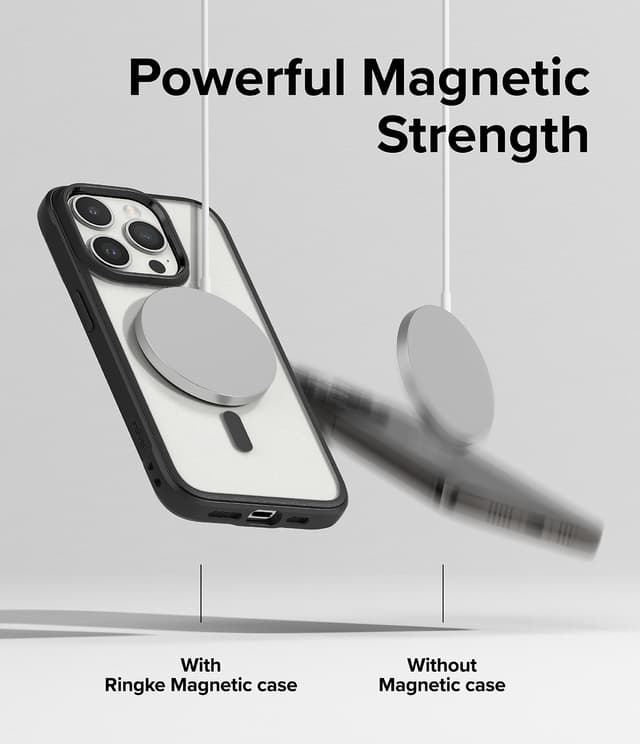 كفر ايفون 15 برو ماكس مع ماج سيف أسود مت وشفاف رينجكي Ringke Fusion Bold Magnetic Compatible with iPhone 15 Pro Max Case