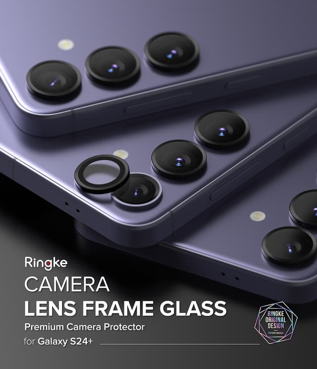 Ringke Camera Lens Frame Glass Protector Compatible with Samsung S24 Plus 5G (2024), Anti-Fingerprint Camera Lens Tempered Glass Covers and Aluminum Alloy Frames Adhesive Coating - Black