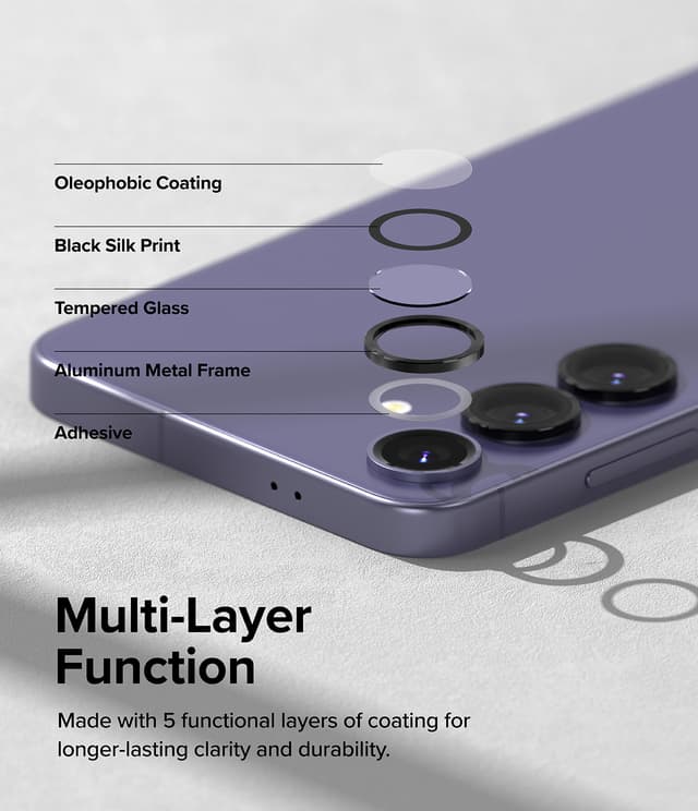 Ringke Camera Lens Frame Glass Protector Compatible with Samsung S24 Plus 5G (2024), Anti-Fingerprint Camera Lens Tempered Glass Covers and Aluminum Alloy Frames Adhesive Coating - Black