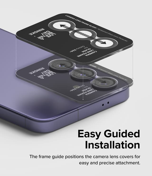 Ringke Camera Lens Frame Glass Protector Compatible with Samsung S24 Plus 5G (2024), Anti-Fingerprint Camera Lens Tempered Glass Covers and Aluminum Alloy Frames Adhesive Coating - Black