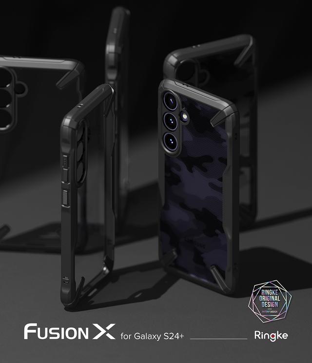 Ringke Fusion-X Case Compatible with Samsung Galaxy S24 Plus 5G Case (2024), Clear Hard Back with Shockproof Protective Bumper Phone Cover for S24 Plus - Camo Black