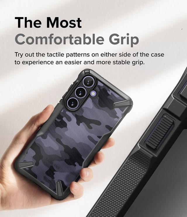 Ringke Fusion-X Case Compatible with Samsung Galaxy S24 Plus 5G Case (2024), Clear Hard Back with Shockproof Protective Bumper Phone Cover for S24 Plus - Camo Black