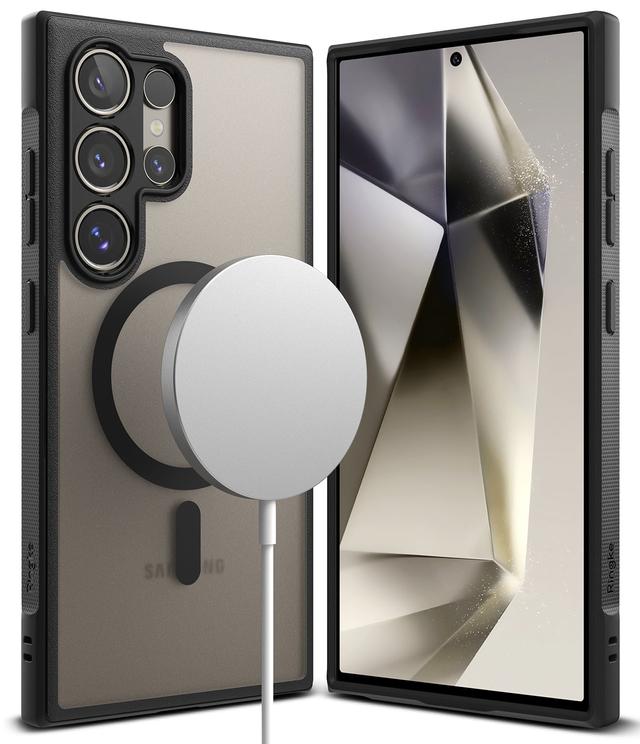 كفر حماية سامسونج اس 24 الترا مع ماج سيف شفاف وأسود مت رينجكي Ringke Fusion Bold Magnetic Compatible with Samsung Galaxy S24 Ultra Case