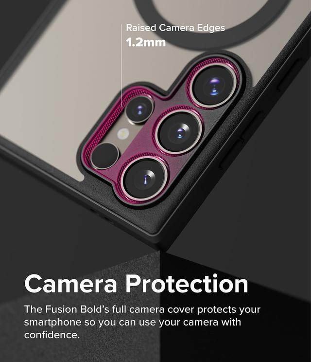 كفر حماية سامسونج اس 24 الترا مع ماج سيف شفاف وأسود مت رينجكي Ringke Fusion Bold Magnetic Compatible with Samsung Galaxy S24 Ultra Case