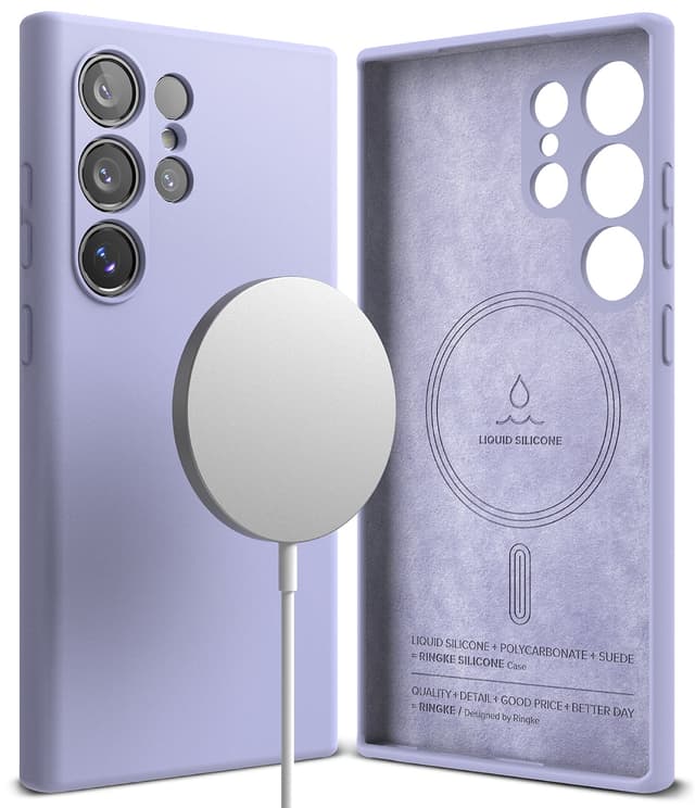 Ringke Silicone Magnetic Compatible with Samsung Galaxy S24 Ultra Case Cover Powerful Magnet Long Lasting Silky Feel Anti-Fingerprint Galaxy S24 Ultra Back Cover - Lavender