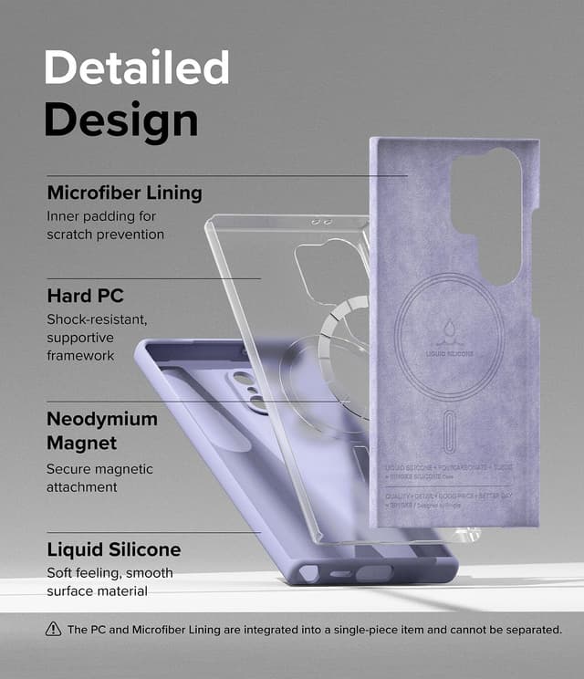 Ringke Silicone Magnetic Compatible with Samsung Galaxy S24 Ultra Case Cover Powerful Magnet Long Lasting Silky Feel Anti-Fingerprint Galaxy S24 Ultra Back Cover - Lavender