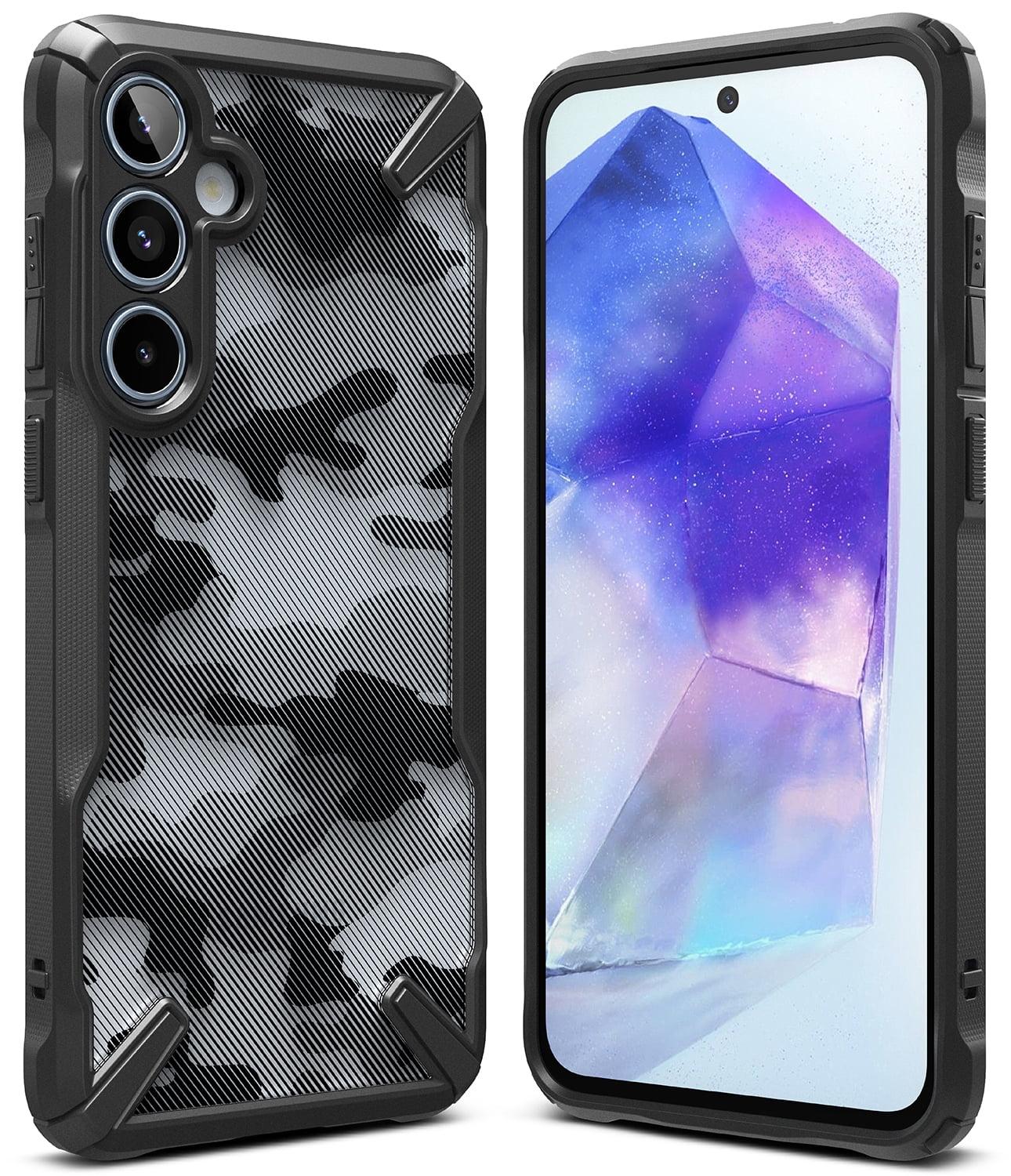 كفر حماية سامسونج اي 55 مع ماج سيف أسود مموه رينجكي Ringke Fusion-X Case Compatible with Samsung Galaxy A55 5G