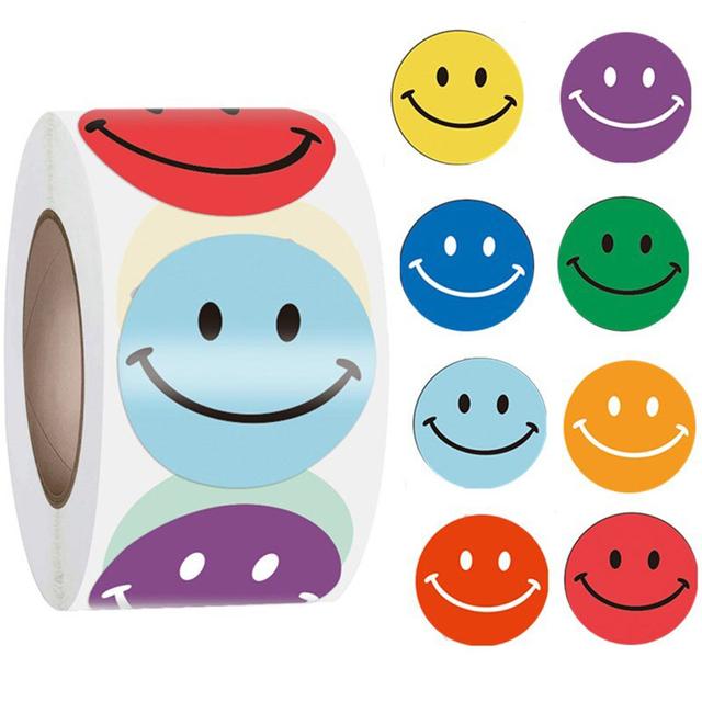 رول ملصقات للرسائل وصناديق الهدايا 1000 قطعة واونكت Wownect Color Full Smileys Stationary Stickers Round 500 Pcs Labels - SW1hZ2U6MzE4Njk3MQ==