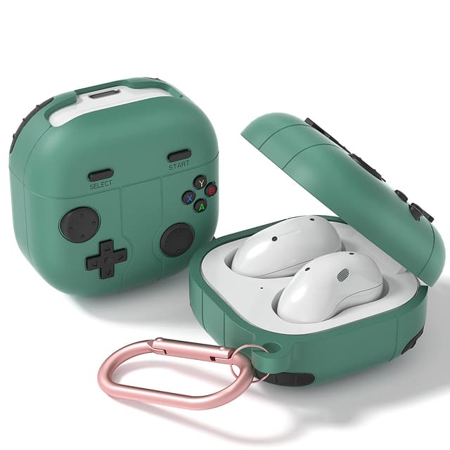 O Ozone Case Compatible with Samsung Galaxy Buds FE/Galaxy Buds 2 Pro/Galaxy Buds 2/ Galaxy Buds Pro/Galaxy Buds Live Case, 3D Game Console Design Silicone Protective Cover with Keychain- Green