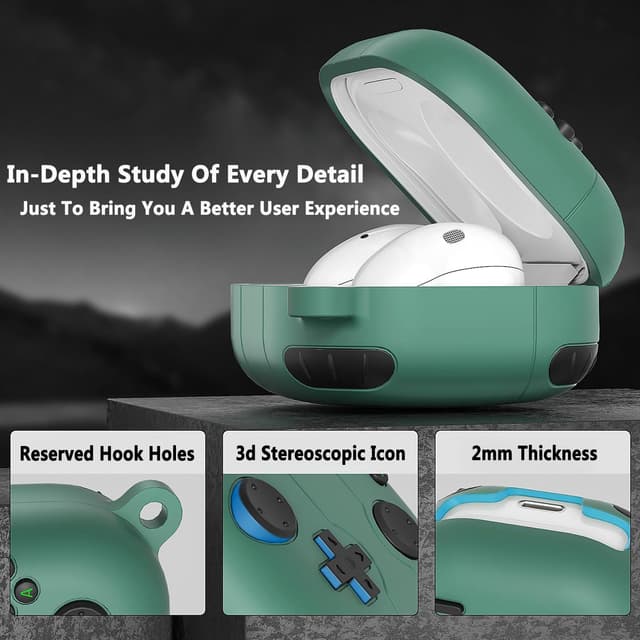 O Ozone Case Compatible with Samsung Galaxy Buds FE/Galaxy Buds 2 Pro/Galaxy Buds 2/ Galaxy Buds Pro/Galaxy Buds Live Case, 3D Game Console Design Silicone Protective Cover with Keychain- Green