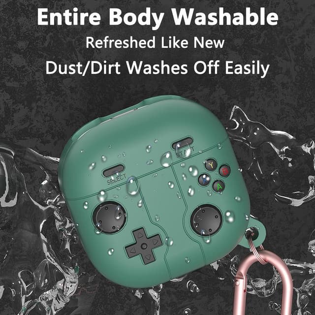 O Ozone Case Compatible with Samsung Galaxy Buds FE/Galaxy Buds 2 Pro/Galaxy Buds 2/ Galaxy Buds Pro/Galaxy Buds Live Case, 3D Game Console Design Silicone Protective Cover with Keychain- Green