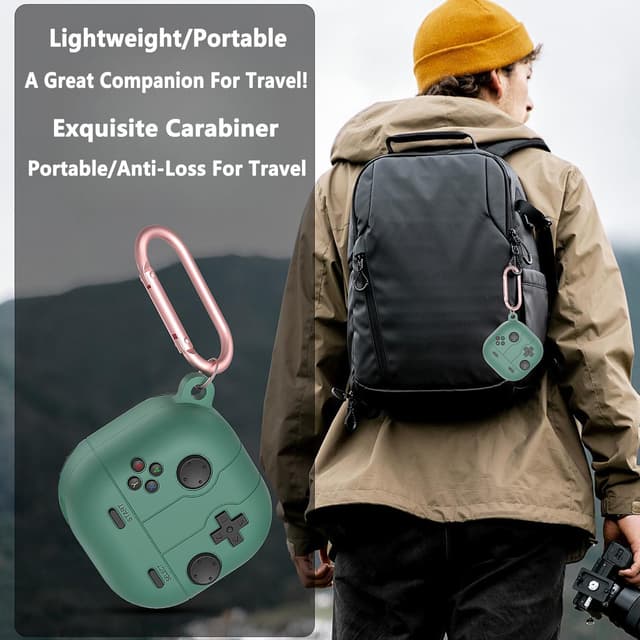 O Ozone Case Compatible with Samsung Galaxy Buds FE/Galaxy Buds 2 Pro/Galaxy Buds 2/ Galaxy Buds Pro/Galaxy Buds Live Case, 3D Game Console Design Silicone Protective Cover with Keychain- Green