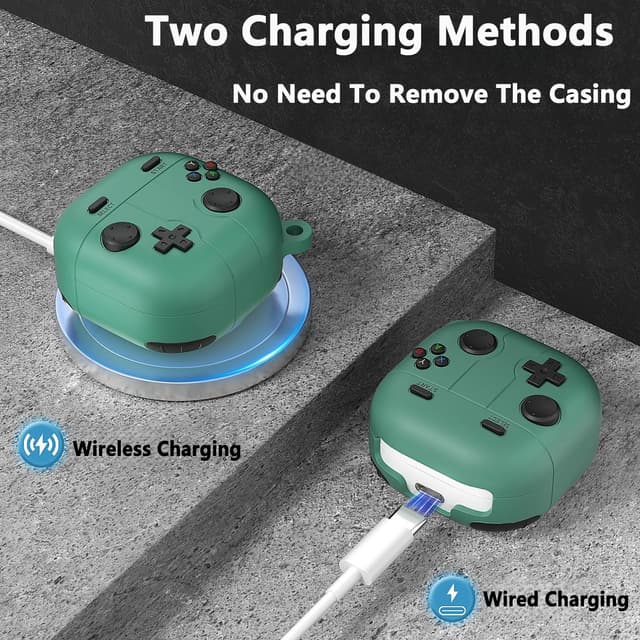 O Ozone Case Compatible with Samsung Galaxy Buds FE/Galaxy Buds 2 Pro/Galaxy Buds 2/ Galaxy Buds Pro/Galaxy Buds Live Case, 3D Game Console Design Silicone Protective Cover with Keychain- Green