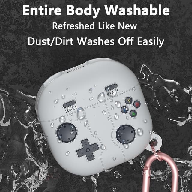 O Ozone Case Compatible with Samsung Galaxy Buds FE/Galaxy Buds 2 Pro/Galaxy Buds 2/ Galaxy Buds Pro/Galaxy Buds Live Case, 3D Game Console Design Silicone Protective Cover with Keychain- Grey