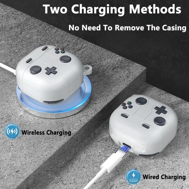 O Ozone Case Compatible with Samsung Galaxy Buds FE/Galaxy Buds 2 Pro/Galaxy Buds 2/ Galaxy Buds Pro/Galaxy Buds Live Case, 3D Game Console Design Silicone Protective Cover with Keychain- Grey