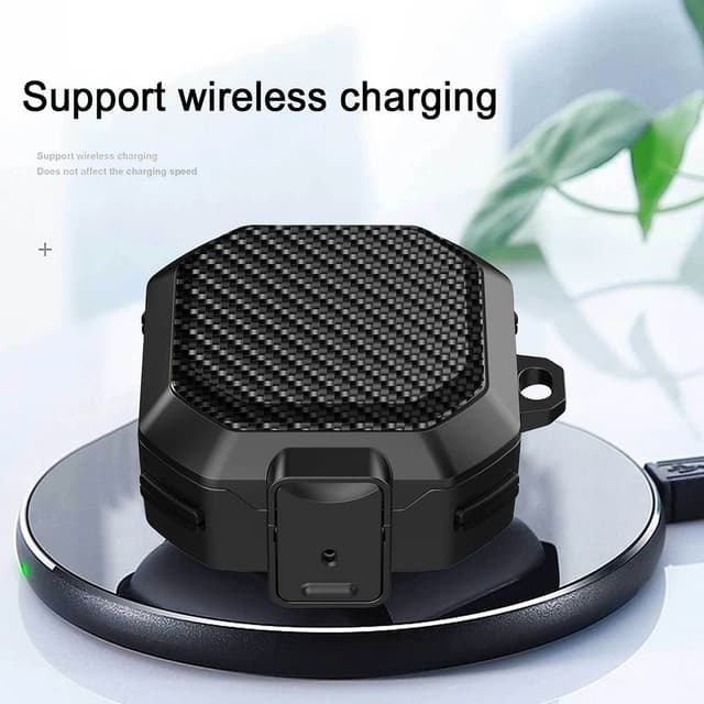 O Ozone Case Compatible with Samsung Galaxy Buds FE/Galaxy Buds 2 Pro/Galaxy Buds 2/Galaxy Buds Pro/Galaxy Buds Live Case, Carbon Fiber Texture Silicone Secure Lock Shockproof Hook Cover - Red