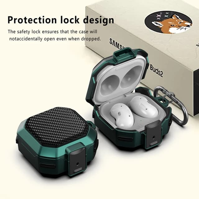 O Ozone Case Compatible with Samsung Galaxy Buds FE/Galaxy Buds 2 Pro/Galaxy Buds 2/Galaxy Buds Pro/Galaxy Buds Live Case, Carbon Fiber Texture Silicone Secure Lock Shockproof Hook Cover - Red