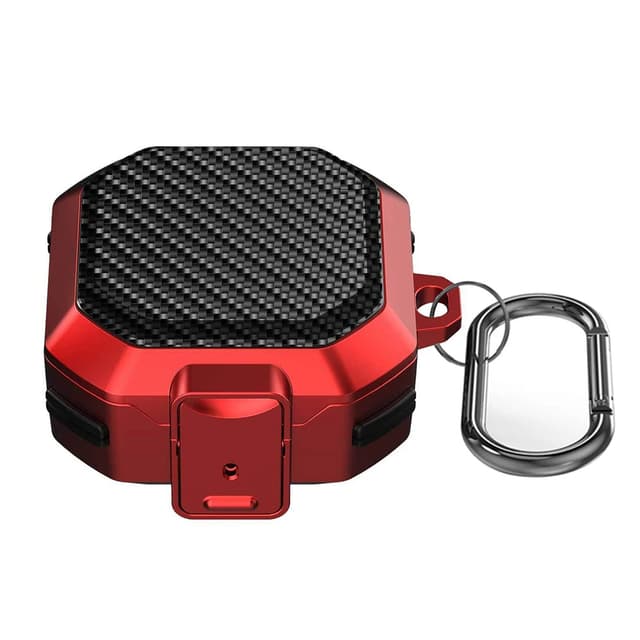 O Ozone Case Compatible with Samsung Galaxy Buds FE/Galaxy Buds 2 Pro/Galaxy Buds 2/Galaxy Buds Pro/Galaxy Buds Live Case, Carbon Fiber Texture Silicone Secure Lock Shockproof Hook Cover - Red