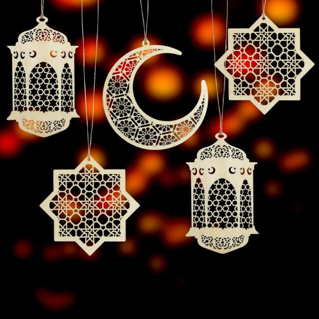 O Ozone Ramadan Kareem Wooden Ornaments Pendant Decoration Moon Lantern Light Mubarak Eid Hanging Ornament for Ramadan Mubarak Eid Decorations