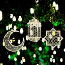 O Ozone Ramadan Kareem Wooden Ornaments Pendant Decoration Moon Lantern Light Mubarak Eid Hanging Ornament for Ramadan Mubarak Eid Decorations