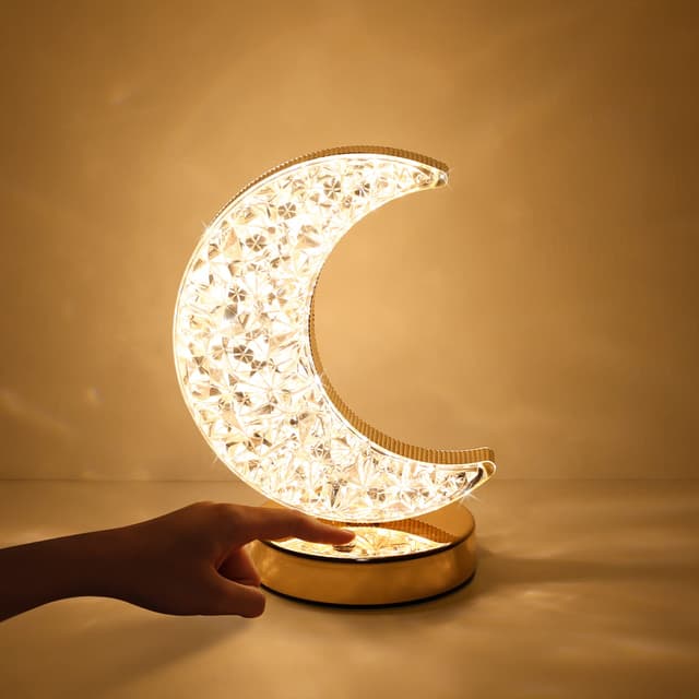 O Ozone Moon Table Lamp, LED Creative Crystal Lamp , Night Light Dimming Bedside Light with USB Charging, 3 colors Touch Bedside Night Light for Kids, for Girls Room, Bedroom and Ramadan Decorations