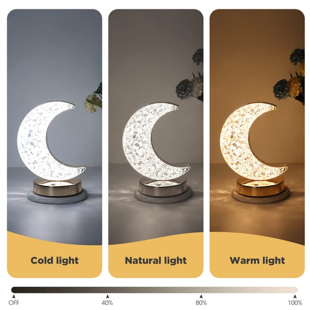 O Ozone Moon Table Lamp, LED Creative Crystal Lamp , Night Light Dimming Bedside Light with USB Charging, 3 colors Touch Bedside Night Light for Kids, for Girls Room, Bedroom and Ramadan Decorations