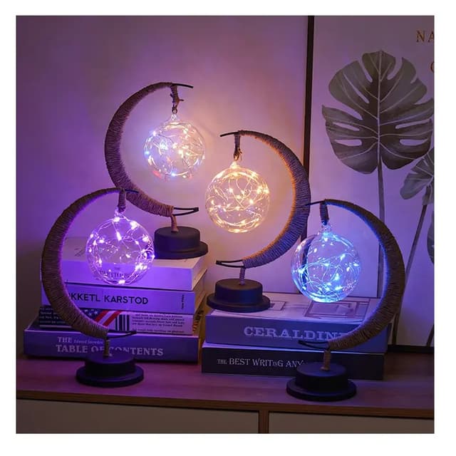 زينة رمضان المضيئة للطاولة أوزون O Ozone LED Moon Eid Mubarak Night Light