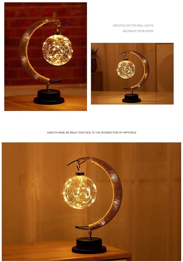 زينة رمضان المضيئة للطاولة أوزون O Ozone LED Moon Eid Mubarak Night Light