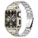 سير ساعة ابل ستانلس ستيل متوافق مع ابل ووتش 7/8/9 للرجال مع واقي شاشة فضي وذهبي او اوزون O Ozone Stainless Steel Watch Band with Case Compatible with Apple Watch Series 9/8/7