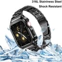 سير ساعة ابل ستانلس ستيل متوافق مع ابل ووتش 7/8/9 للرجال مع واقي شاشة فضي وذهبي او اوزون O Ozone Stainless Steel Watch Band with Case Compatible with Apple Watch Series 9/8/7