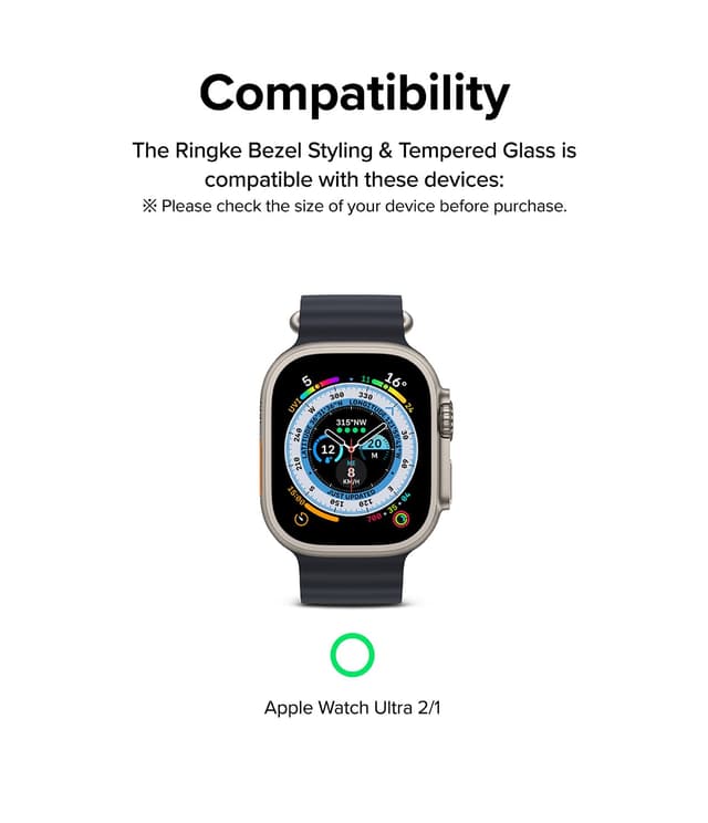 حماية ساعة ابل ووتش الترا 1/2 مقاس 49 مم مع إطار ستانلس أسود رينجكي Ringke Bezel Styling & Glass Compatible with Apple Watch Ultra 2 / 1 Screen Protector 49mm and Case