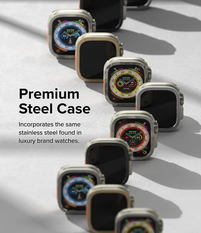 حماية ساعة ابل ووتش الترا 1/2 مقاس 49 مم مع إطار ستانلس أسود رينجكي Ringke Bezel Styling & Glass Compatible with Apple Watch Ultra 2 / 1 Screen Protector 49mm and Case