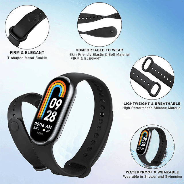 سوار ساعة شاومي باند 8 حزمة 3 في 1 سيلكون اوزون O Ozone Silicone Strap Compatible with Xiaomi Mi Band 8