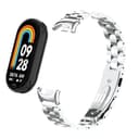 O Ozone Metal Watch Strap Compatible with Xiaomi Mi Band 8 / Xiaomi Smart Band 8, 3 beads Stainless Steel Adjustable Smartwatch Replacement Bracelet Wristbands for Men Women -Silver
