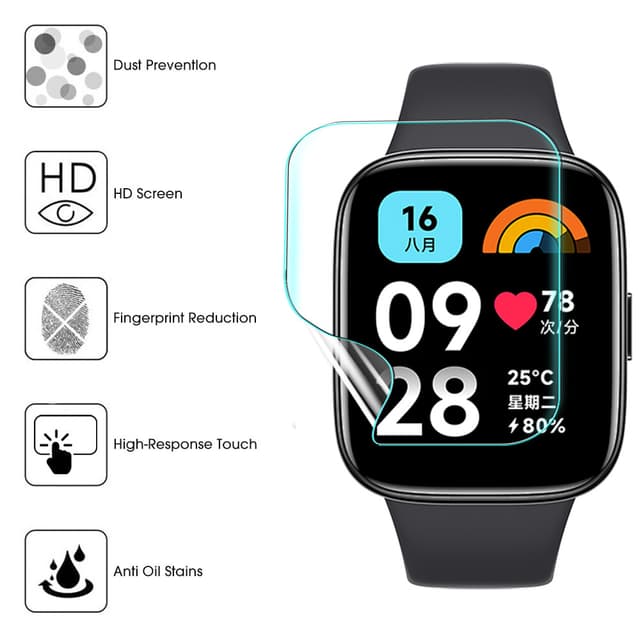 واقيات شاشة ساعة ريدمي 4 مقاومة للخدش حزمة 3 في 1 اوزون O Ozone Screen Protector Compatible with Redmi Watch 3 - 696348