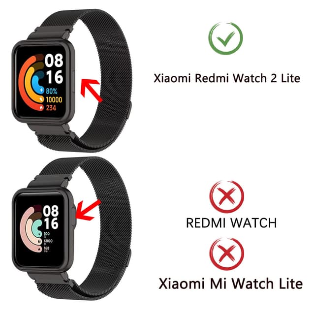 سوار ساعة شاومي 2 لايت / ريدمي 2 لايت ستانلس إستيل أوزون أسود O Ozone Milanese Stainless Steel Band Compatible with Redmi Watch 2 Lite /Xiaomi Mi Watch 2 Lite