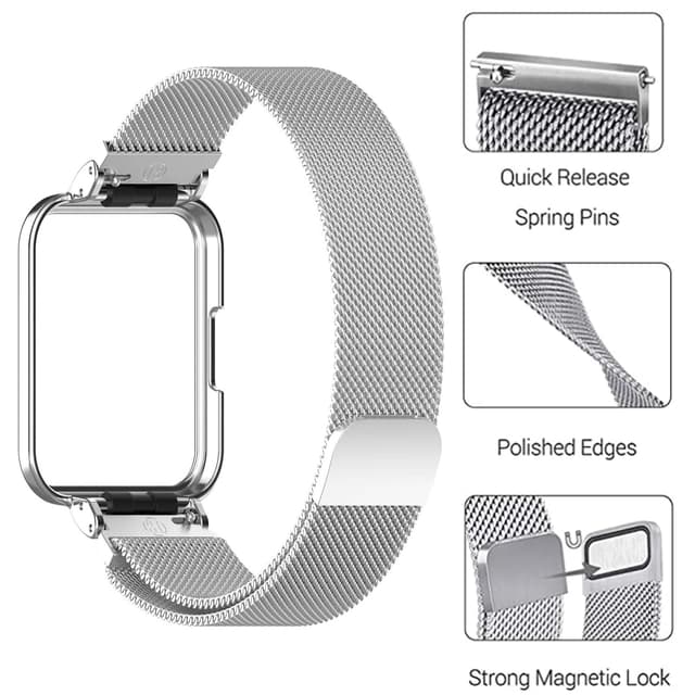 سوار ساعة شاومي 2 لايت / ريدمي 2 لايت ستانلس إستيل أوزون أسود O Ozone Milanese Stainless Steel Band Compatible with Redmi Watch 2 Lite /Xiaomi Mi Watch 2 Lite