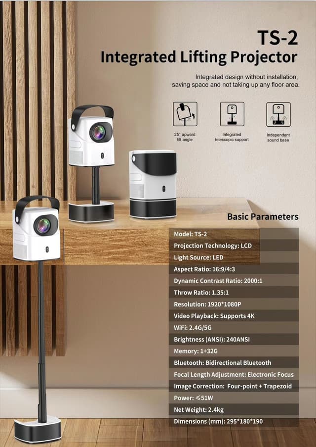 TS-2 Integrated Liftable Smart Projector 1080p 140inch