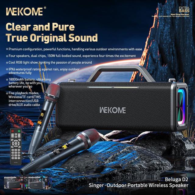 سماعات سبيكر مكبر صوت مع مايك لاسلكي 18000 مللي أمبير Wekome Beluga D2 Outdoor Wireless Speaker