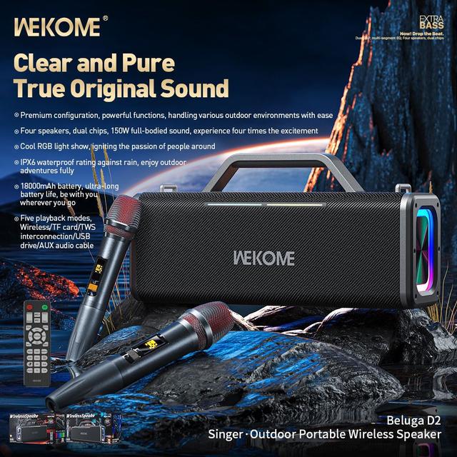 سماعات سبيكر مكبر صوت مع مايك لاسلكي 18000 مللي أمبير Wekome Beluga D2 Outdoor Wireless Speaker - SW1hZ2U6MzE4NjM5OQ==