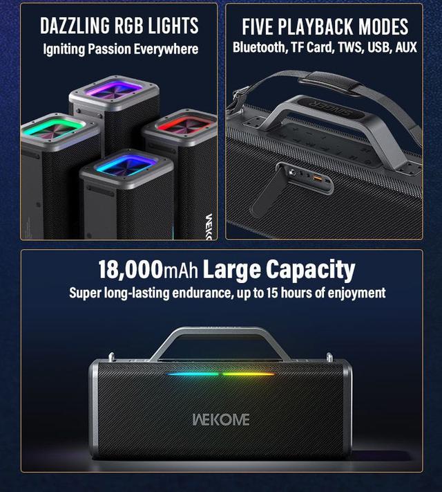 سماعات سبيكر مكبر صوت مع مايك لاسلكي 18000 مللي أمبير Wekome Beluga D2 Outdoor Wireless Speaker