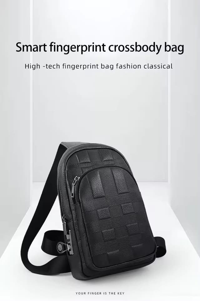 شنطة كتف رجالي جلد بالبصمة Anti theft Fingerprint Crossbody Bag
