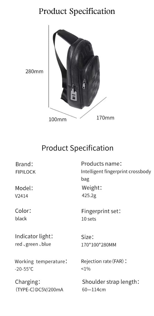 شنطة كتف رجالي جلد بالبصمة Anti theft Fingerprint Crossbody Bag