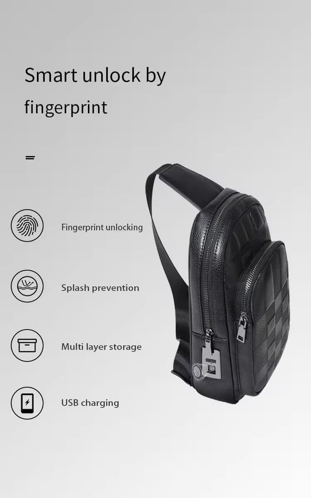 شنطة كتف رجالي جلد بالبصمة Anti theft Fingerprint Crossbody Bag