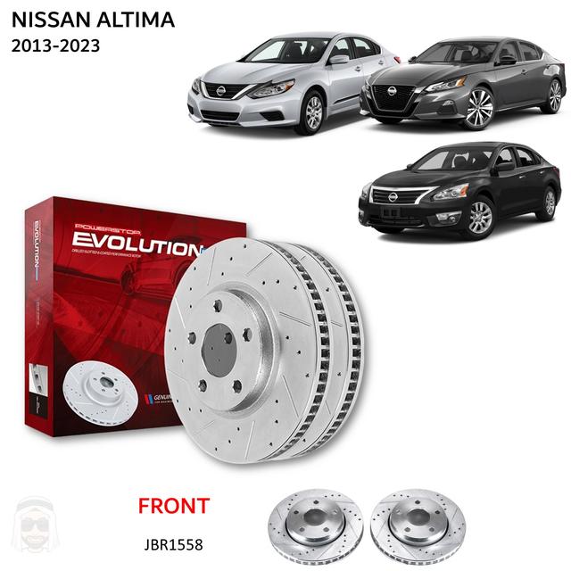 Nissan Altima 2013 to 2023 - Front Drilled and Slotted Brake Disc Rotors by PowerStop Evolution - SW1hZ2U6MzIwMzc3MA==